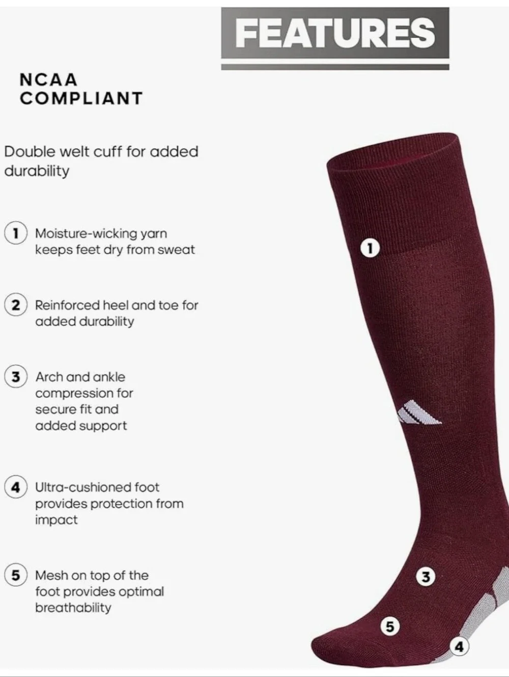 Adidas Utility All Sport Maroon Socks Mens Size: Small